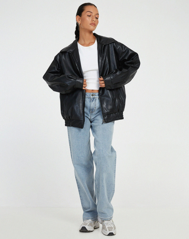 Losse oversized leren damesjas – Yara
