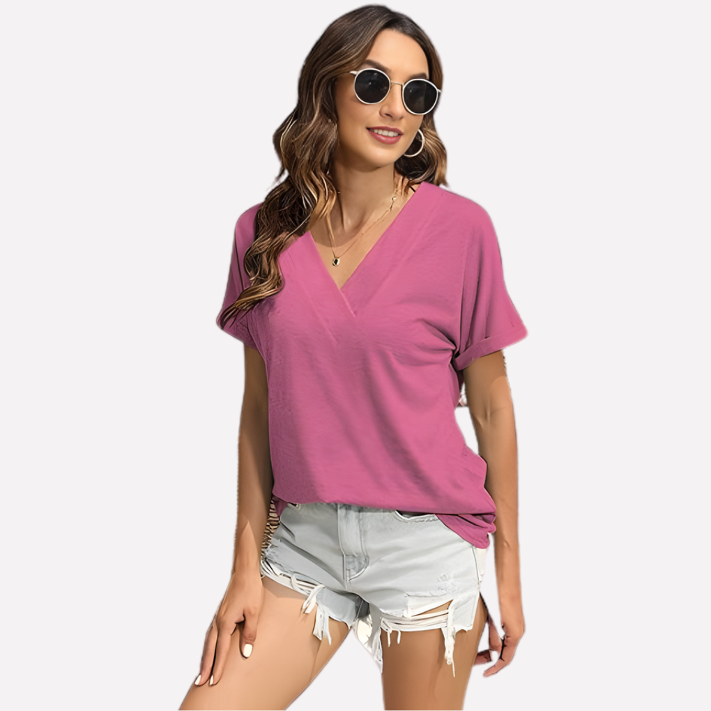 Vrouwen V‑Hals Korte Mouwen T-shirt