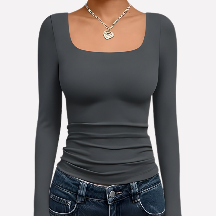 Vrouwen Vierkante Hals Lange Mouwen Crop Top