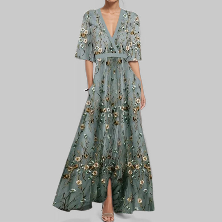 Fashion Print Half-sleeve V-neck Dress Temperament Slim Tight Waist Dresses For Women