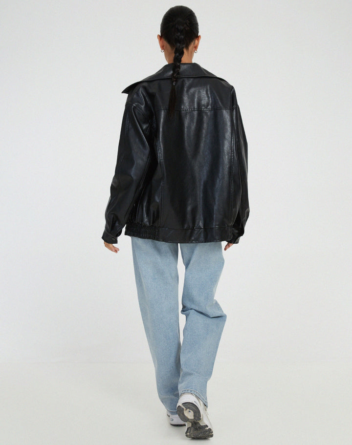 Losse oversized leren damesjas – Yara