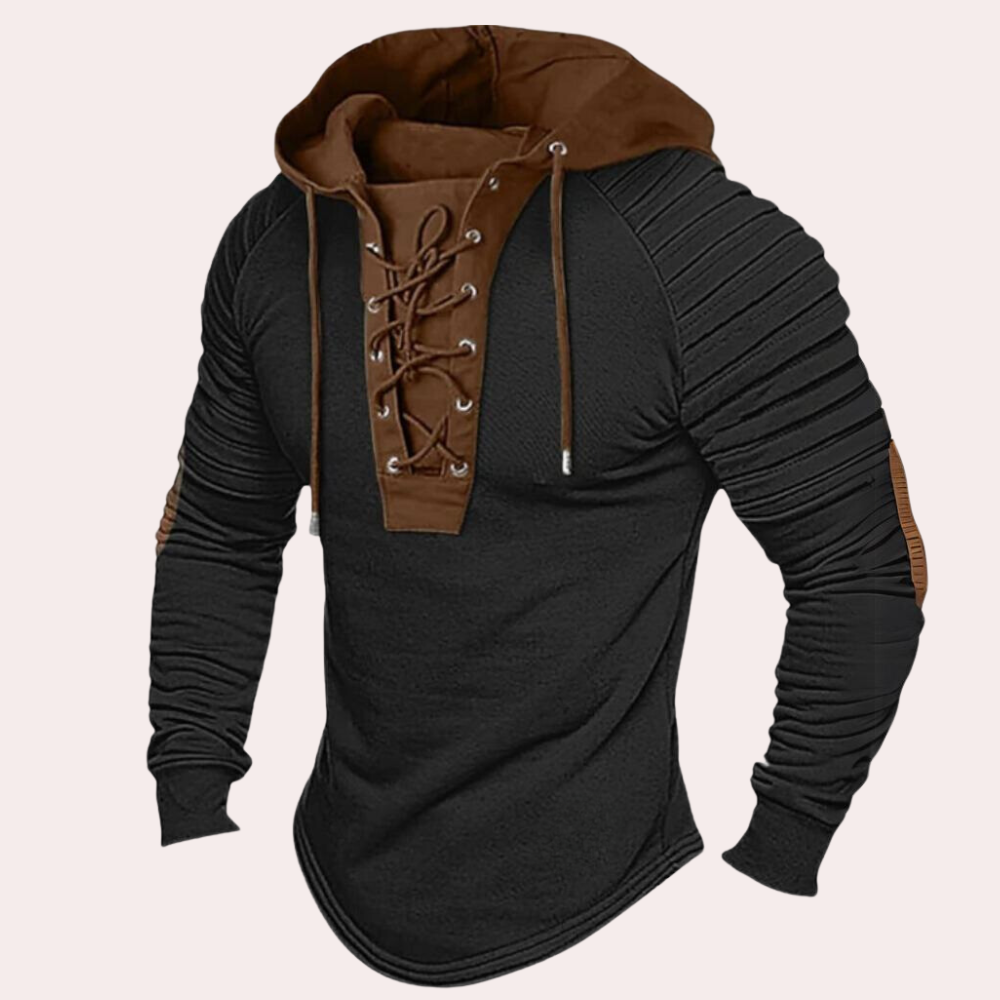 Herensweater met vetersluiting en capuchon – Eliano