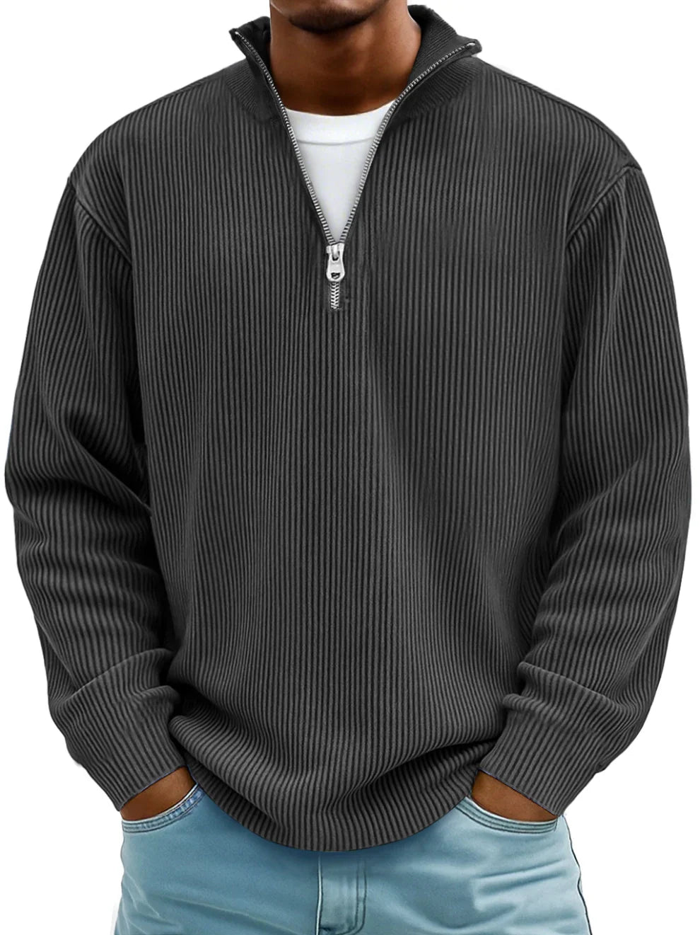 Half-zip trui met losse pasvorm en slijtvast breisel