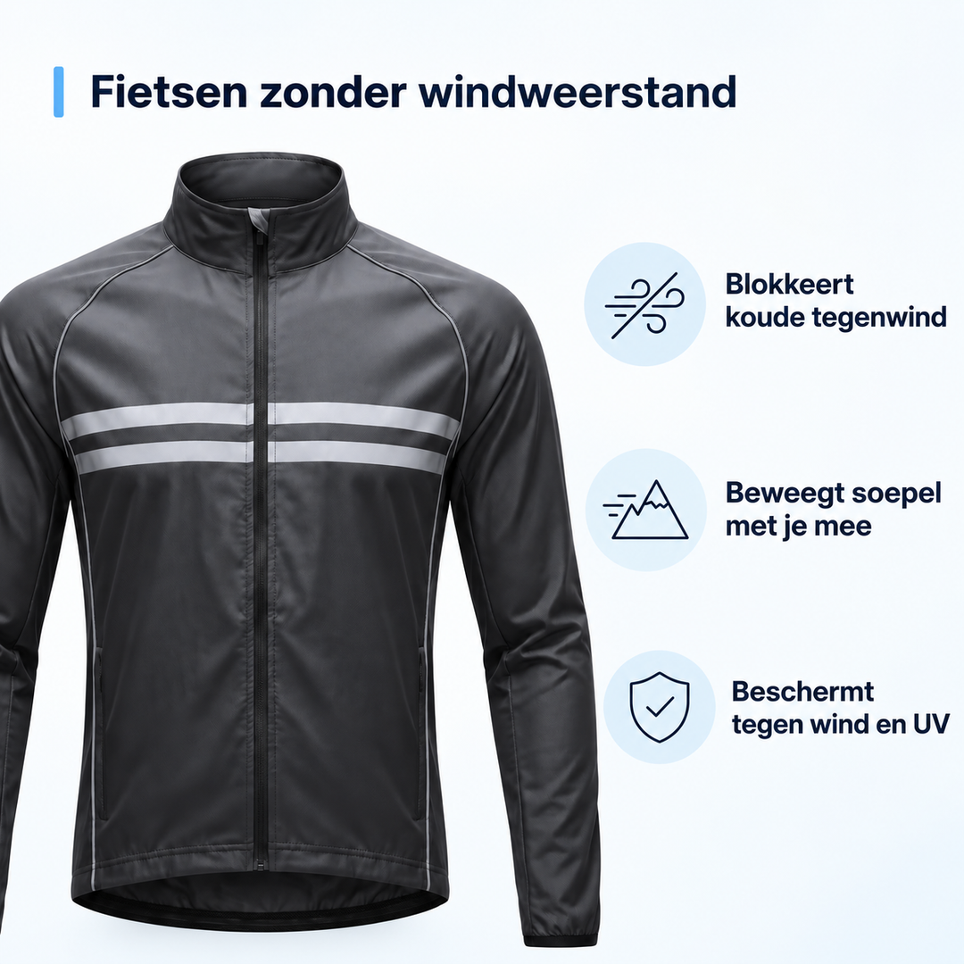 Waterdichte, winddichte, ademende fietsjas met ventilatieopeningen onder de oksels en reflecterende strepen
