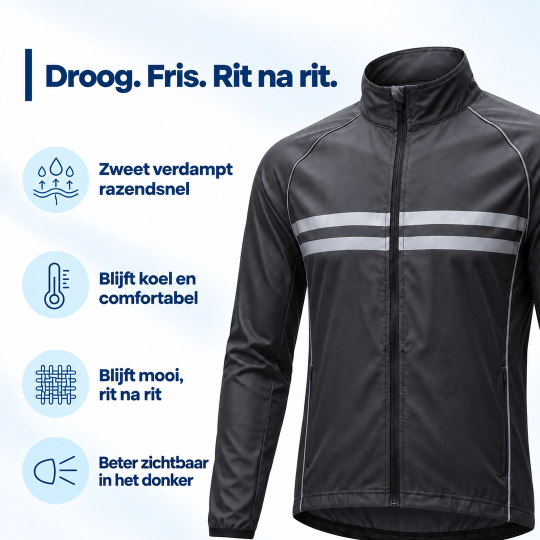 Waterdichte, winddichte, ademende fietsjas met ventilatieopeningen onder de oksels en reflecterende strepen
