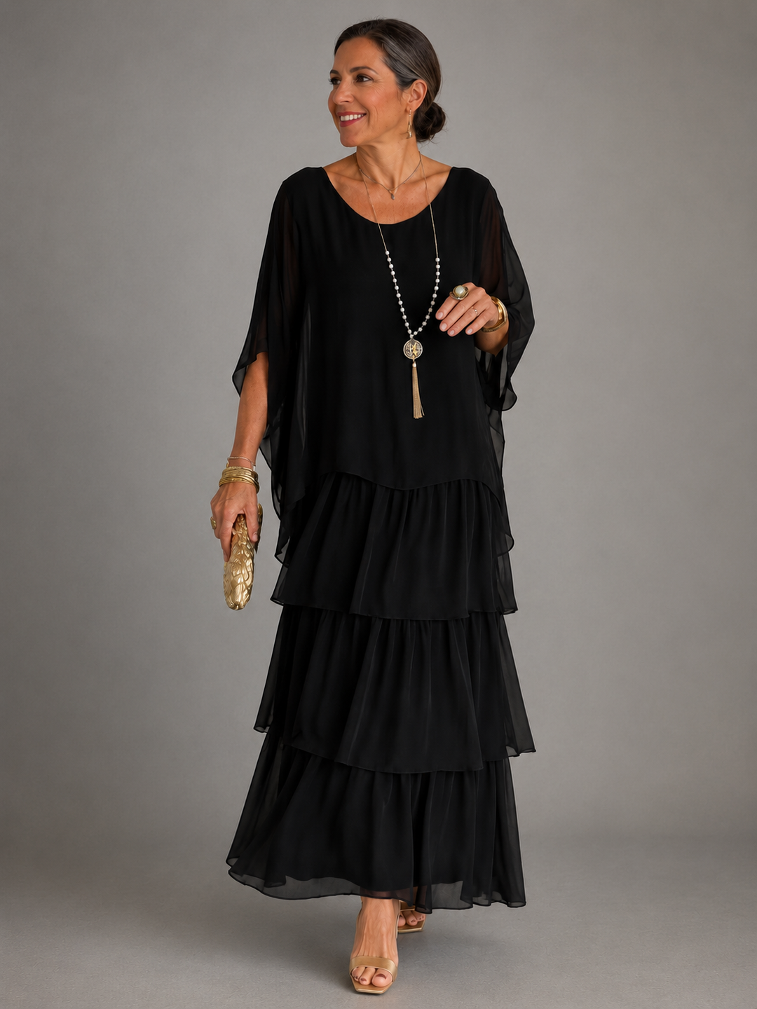 Elegante, vloeiende maxi-jurk