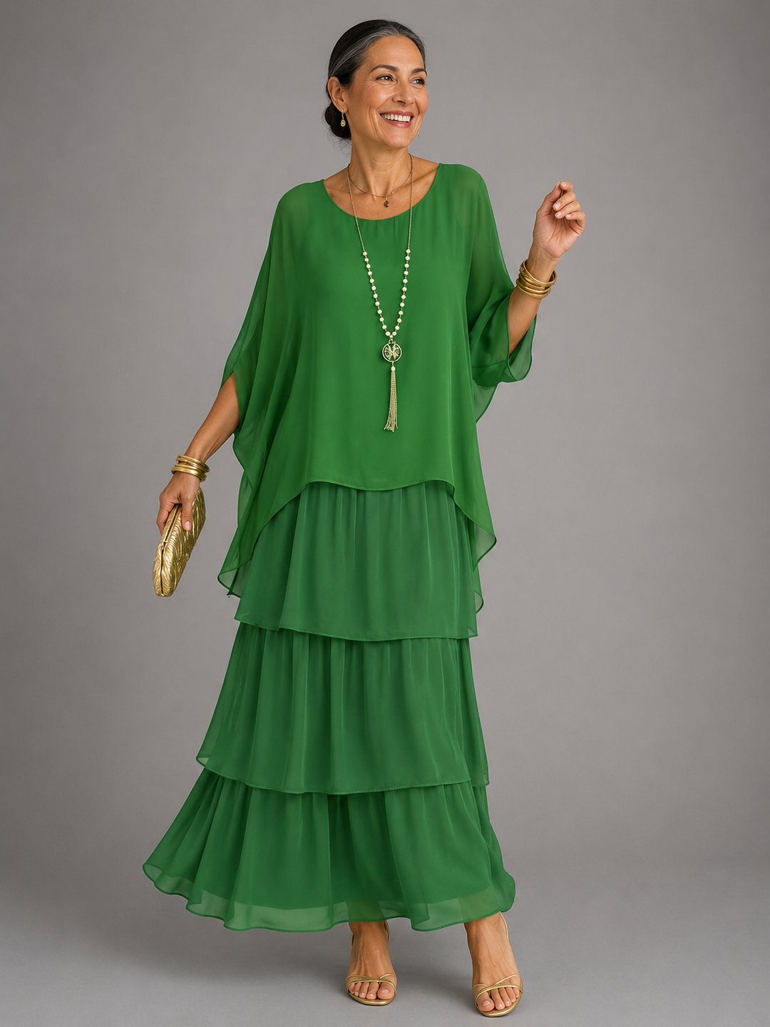 Elegante, vloeiende maxi-jurk