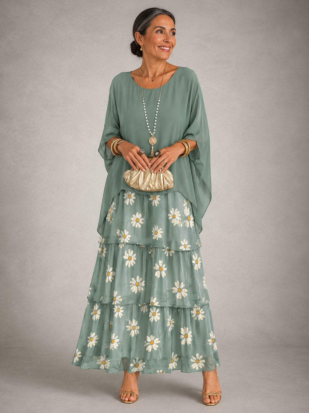 Elegante, vloeiende maxi-jurk