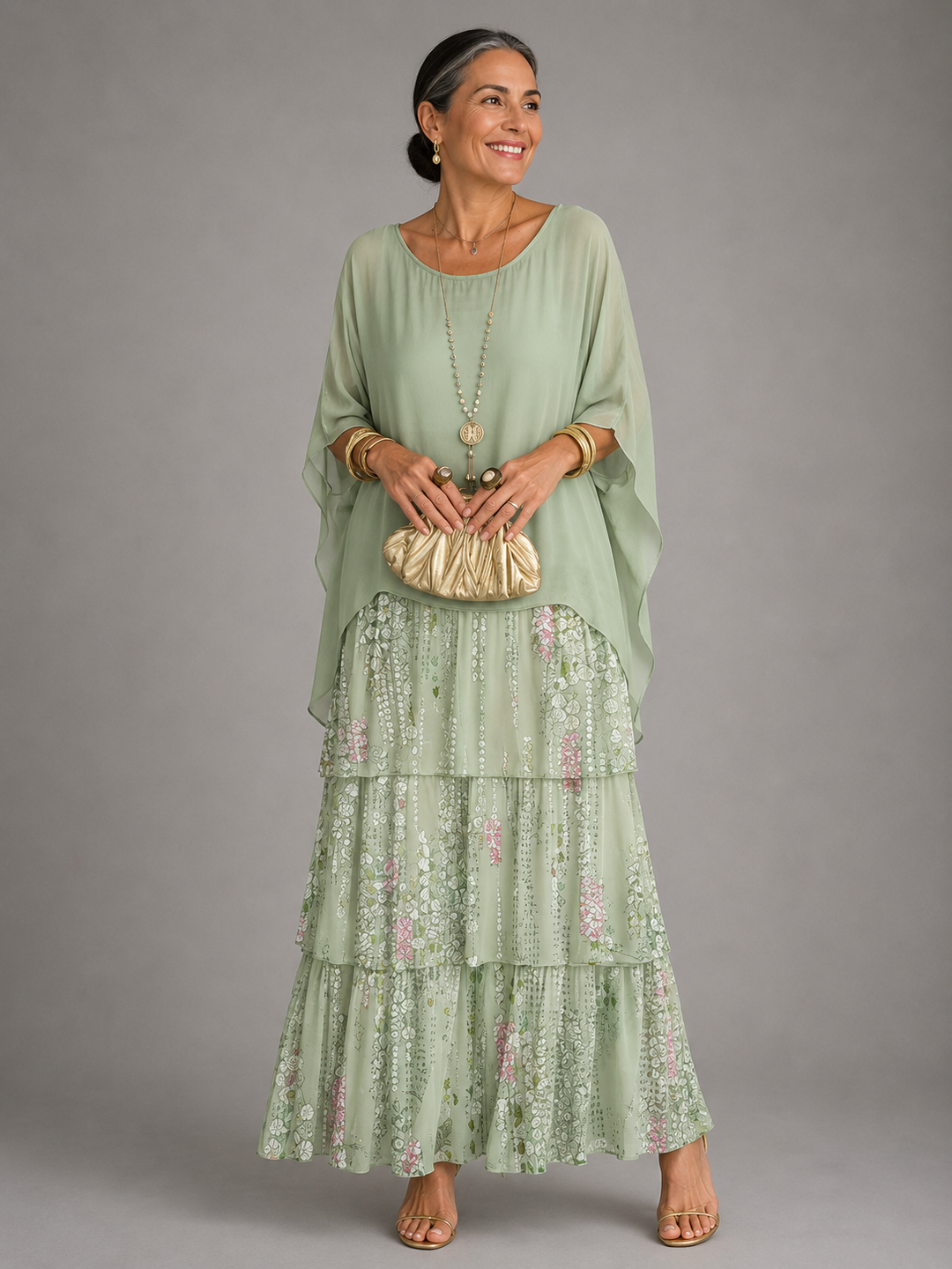 Elegante, vloeiende maxi-jurk