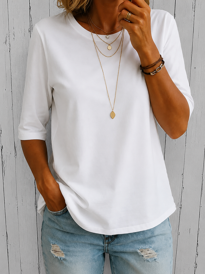 Comfort Coverage-T-shirt met langer gesneden halve mouwen