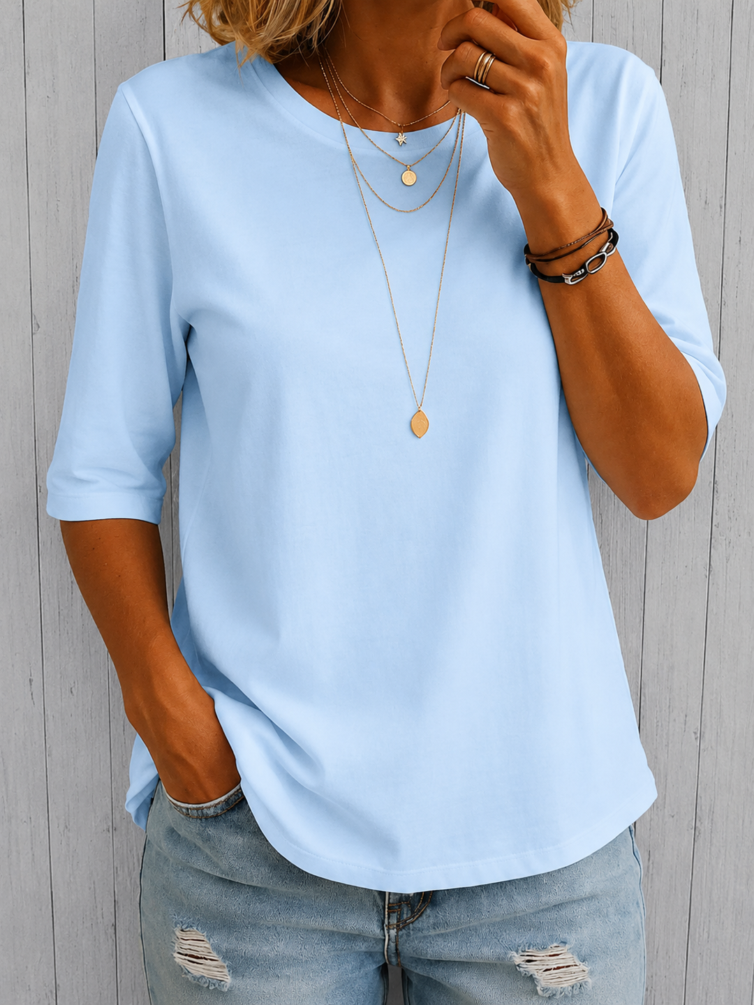 Comfort Coverage-T-shirt met langer gesneden halve mouwen