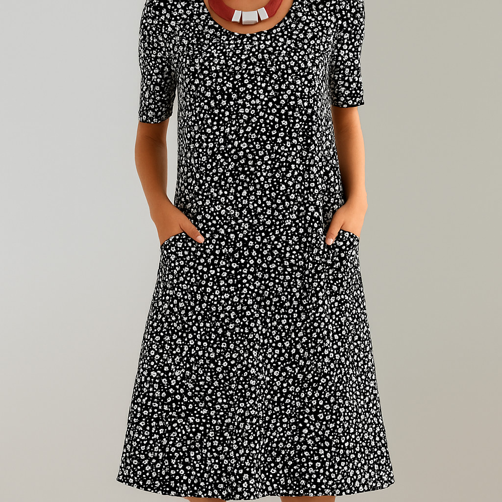 Bloemen midi-jurk met hoge taille en zakken