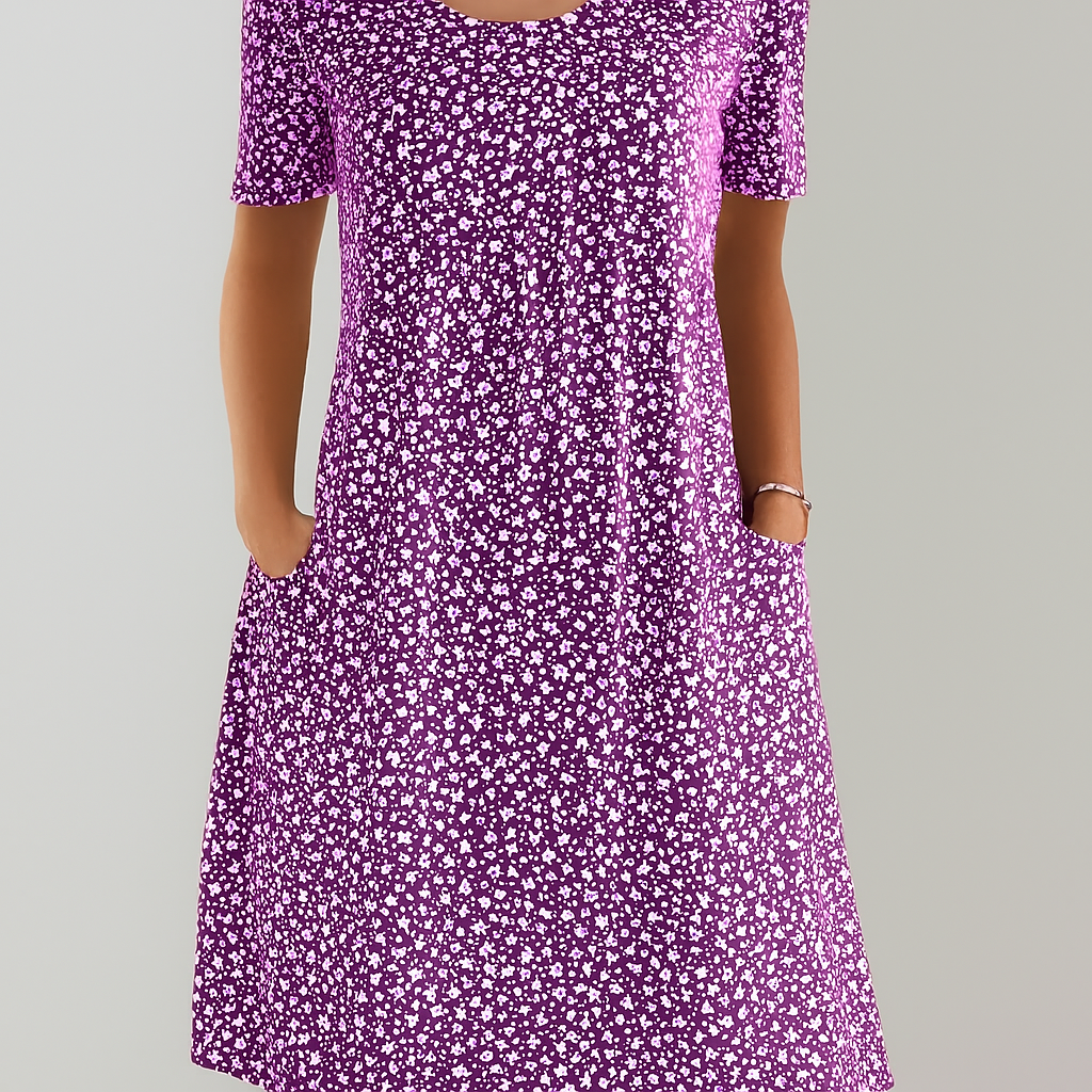 Bloemen midi-jurk met hoge taille en zakken