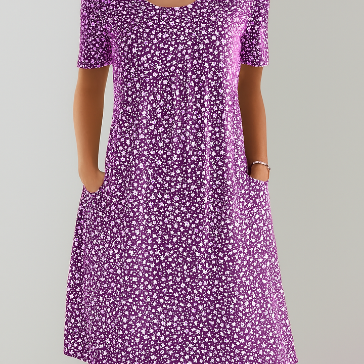 Bloemen midi-jurk met hoge taille en zakken