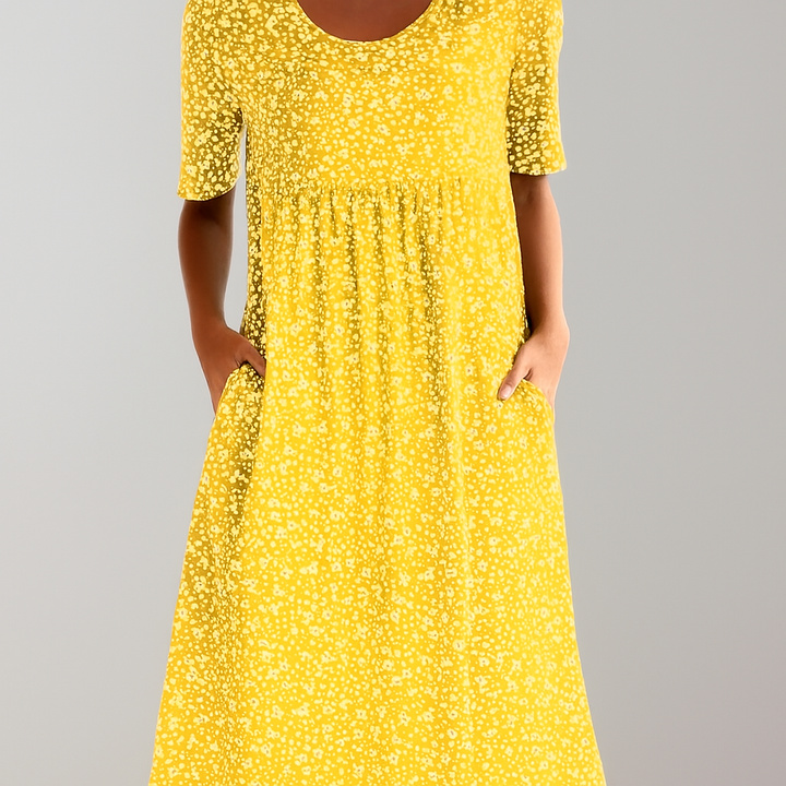 Bloemen midi-jurk met hoge taille en zakken