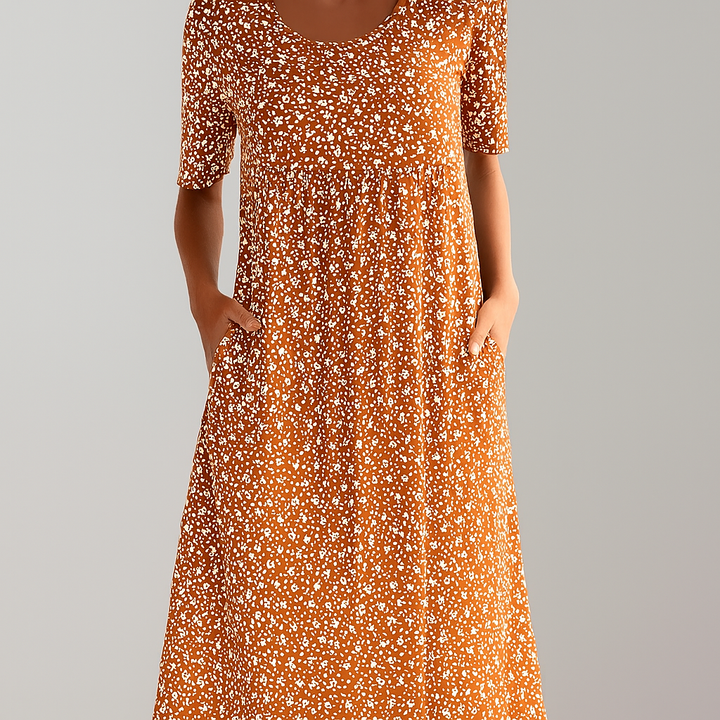 Bloemen midi-jurk met hoge taille en zakken