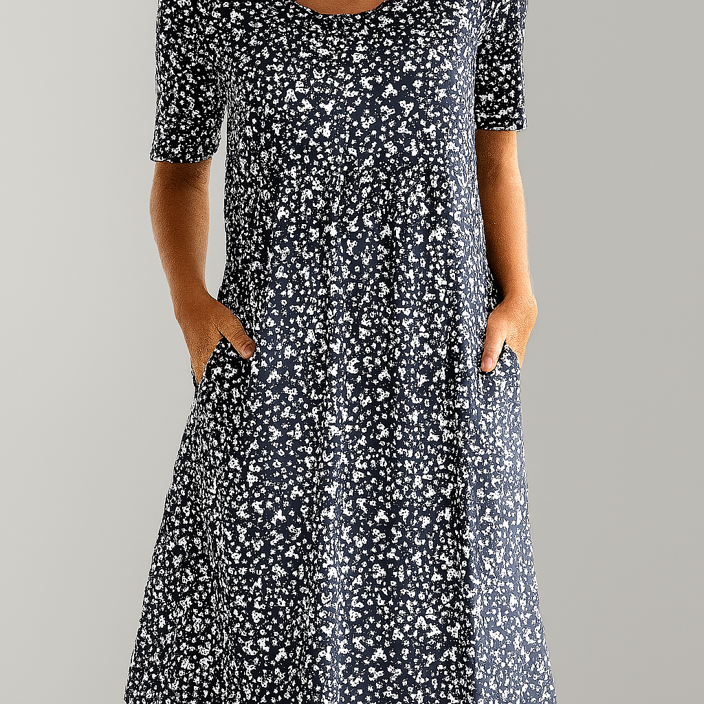 Bloemen midi-jurk met hoge taille en zakken