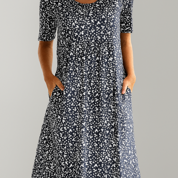 Bloemen midi-jurk met hoge taille en zakken