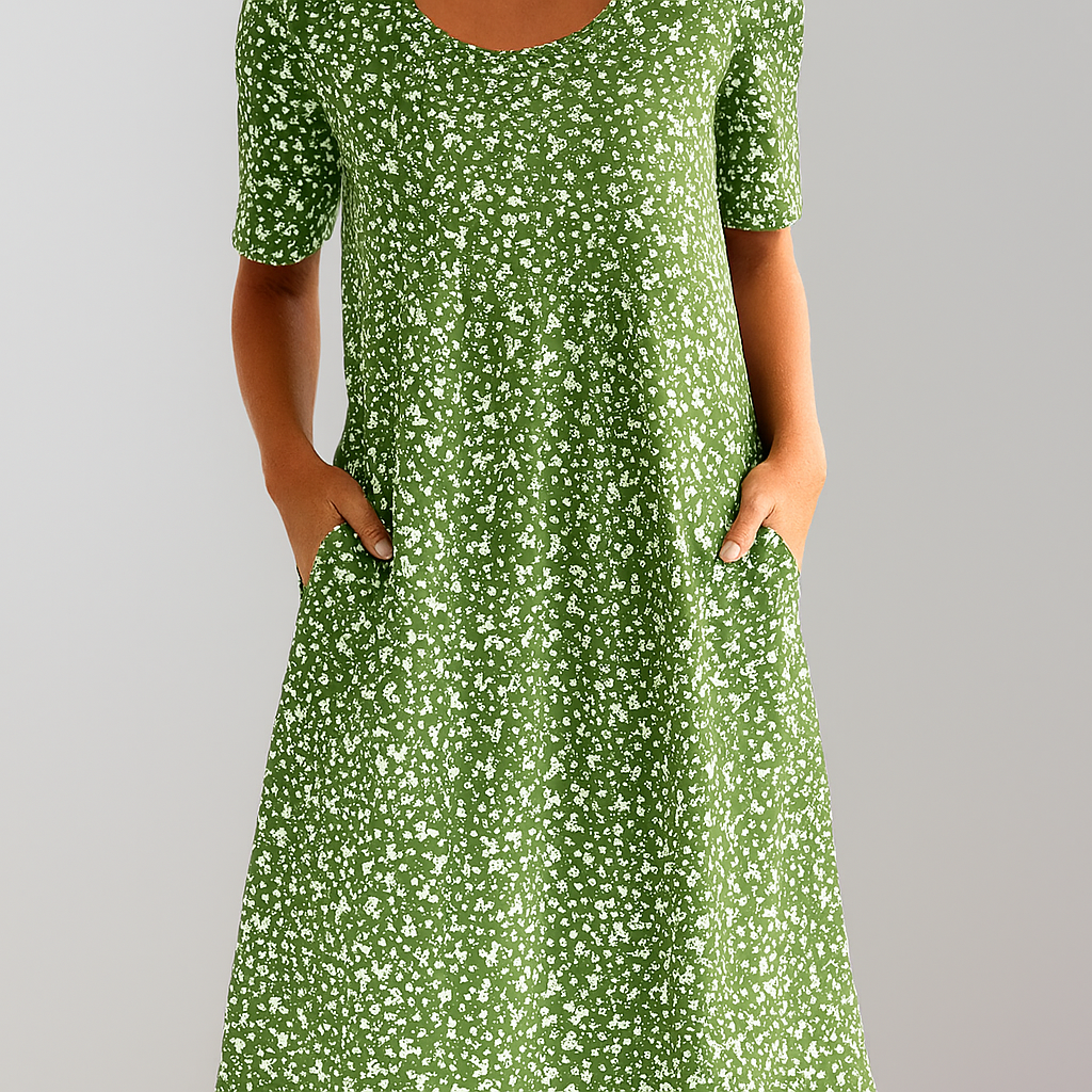Bloemen midi-jurk met hoge taille en zakken