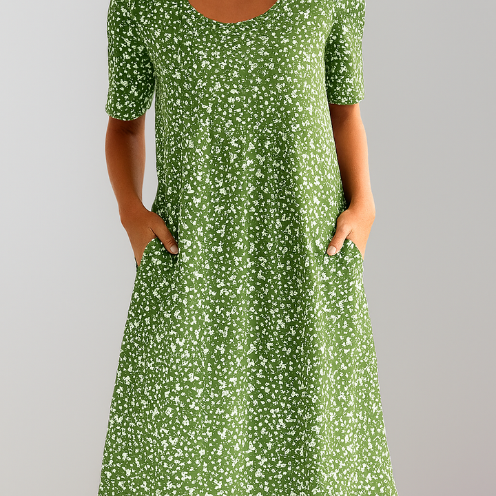 Bloemen midi-jurk met hoge taille en zakken