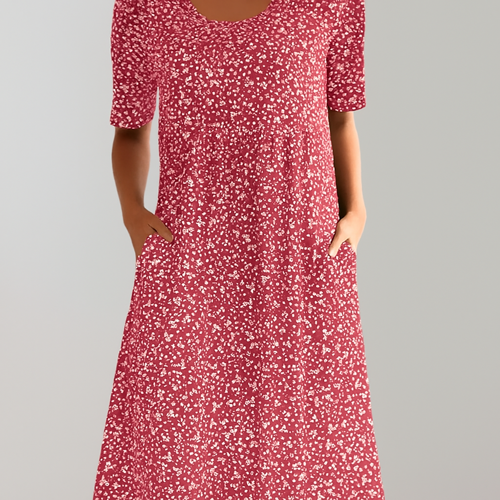 Bloemen midi-jurk met hoge taille en zakken