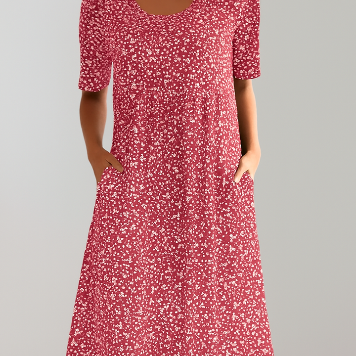 Bloemen midi-jurk met hoge taille en zakken