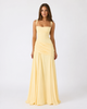Soepel vallende chiffon maxi-jurk met watervalhals en vetersluiting op de rug
