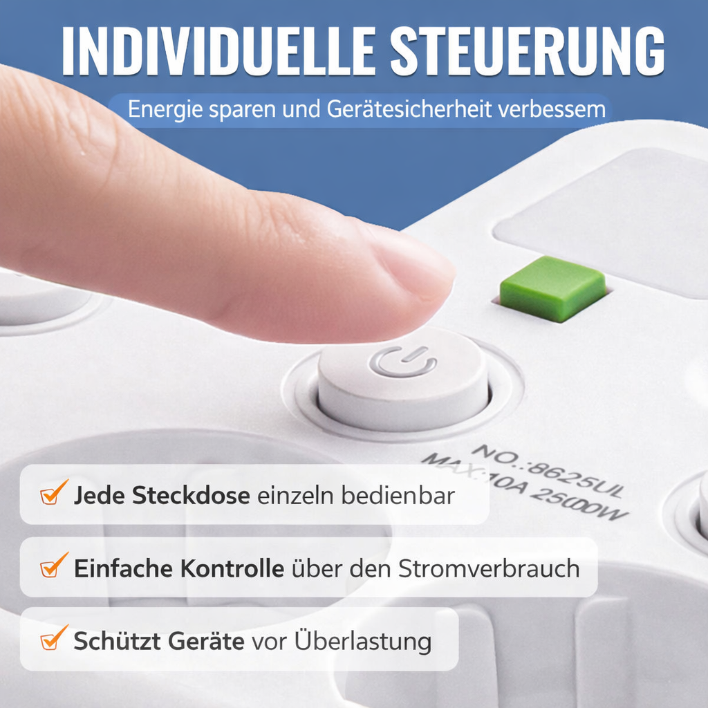 Stekkerdoos met USB en schakelaars | Meervoudige stekkerdoos overspanningsbeveiliging 2500 W