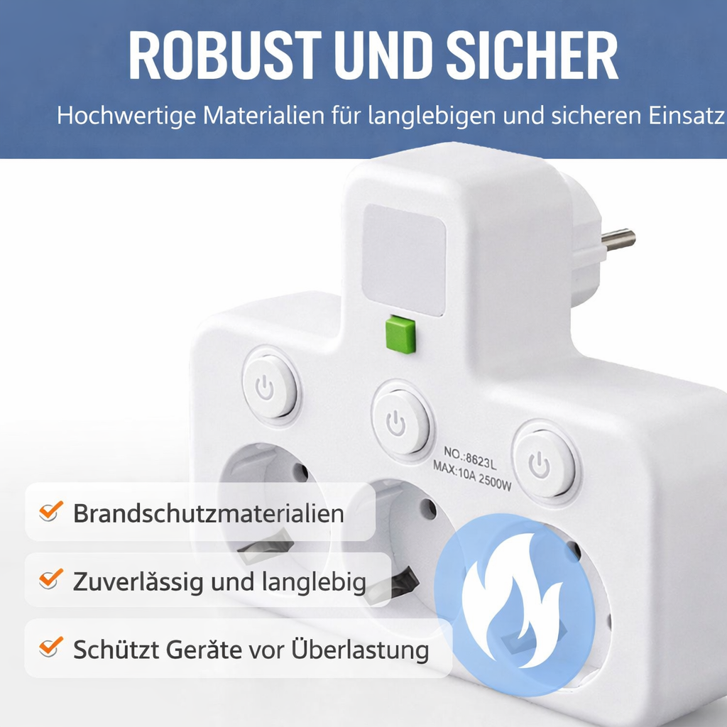 Stekkerdoos met USB en schakelaars | Overspanningsbeveiliging 2500 W