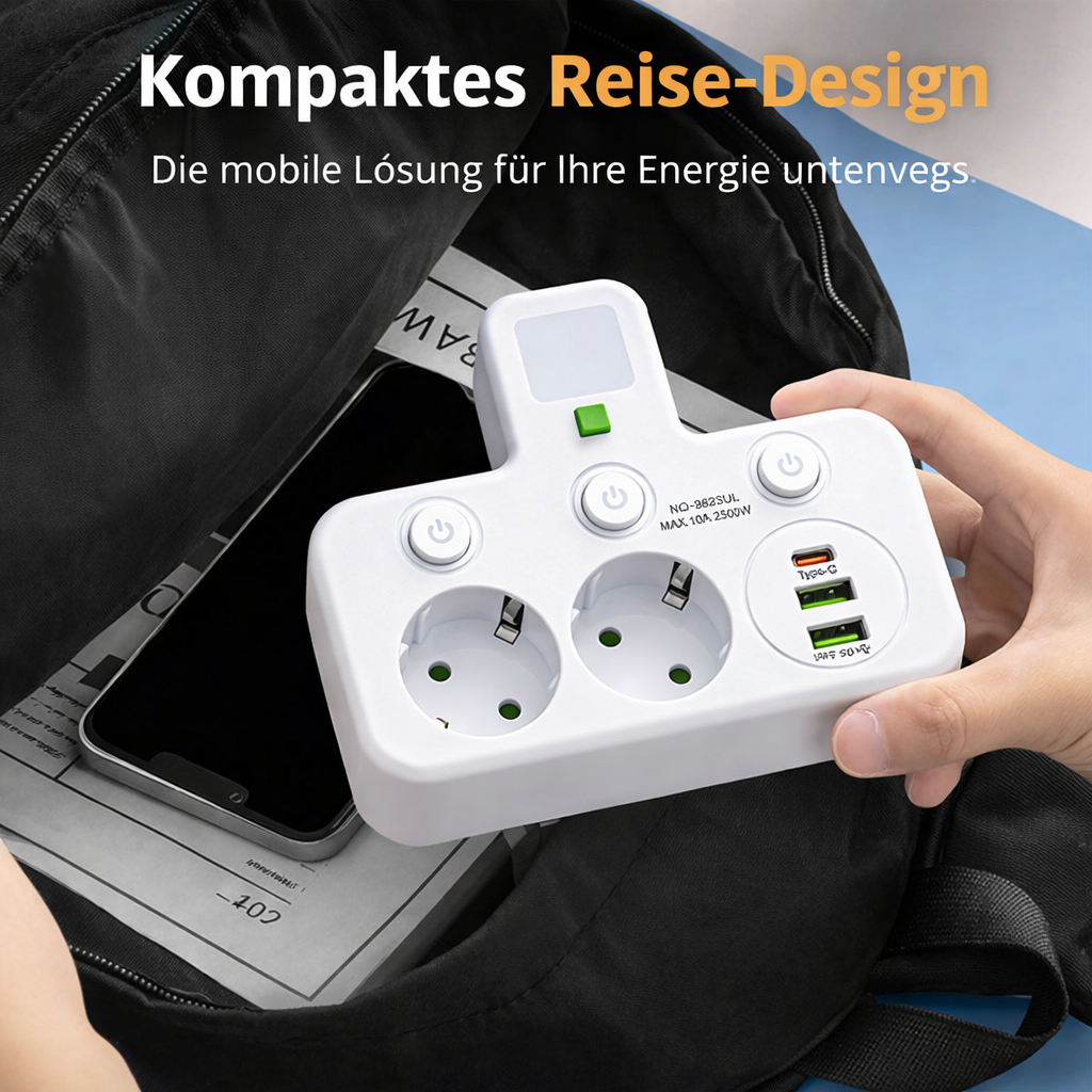 Stekkerdoos met USB en schakelaars | Overspanningsbeveiliging 2500 W