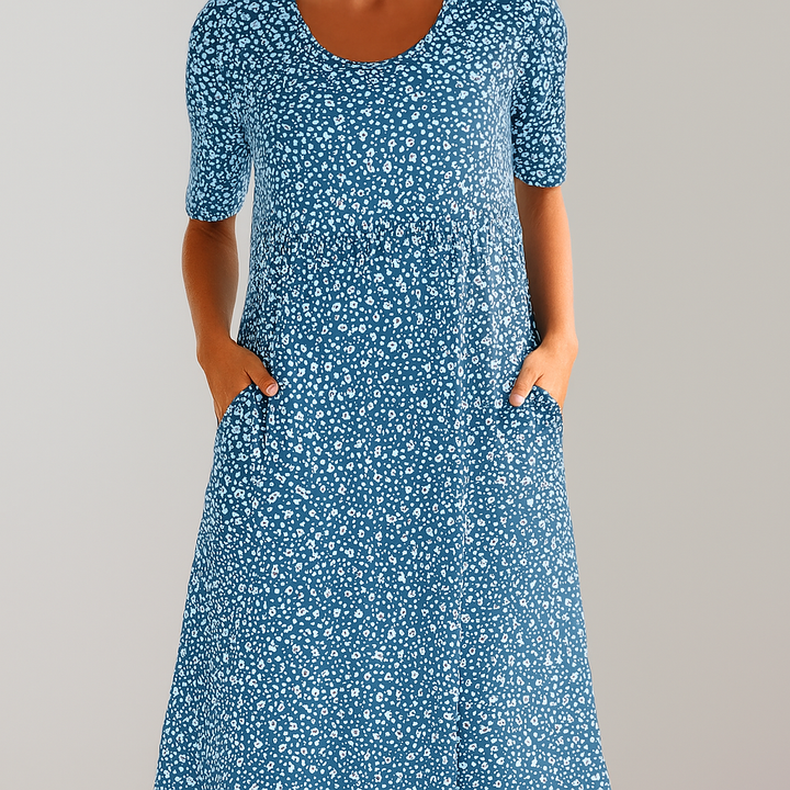 Bloemen midi-jurk met hoge taille en zakken