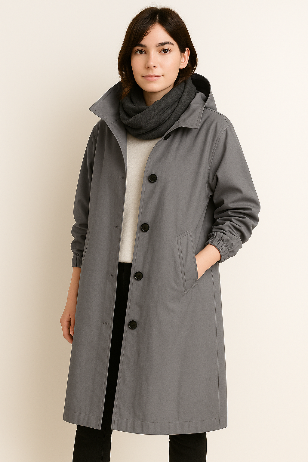 Lange Dames Trenchcoat met Capuchon – Ranya