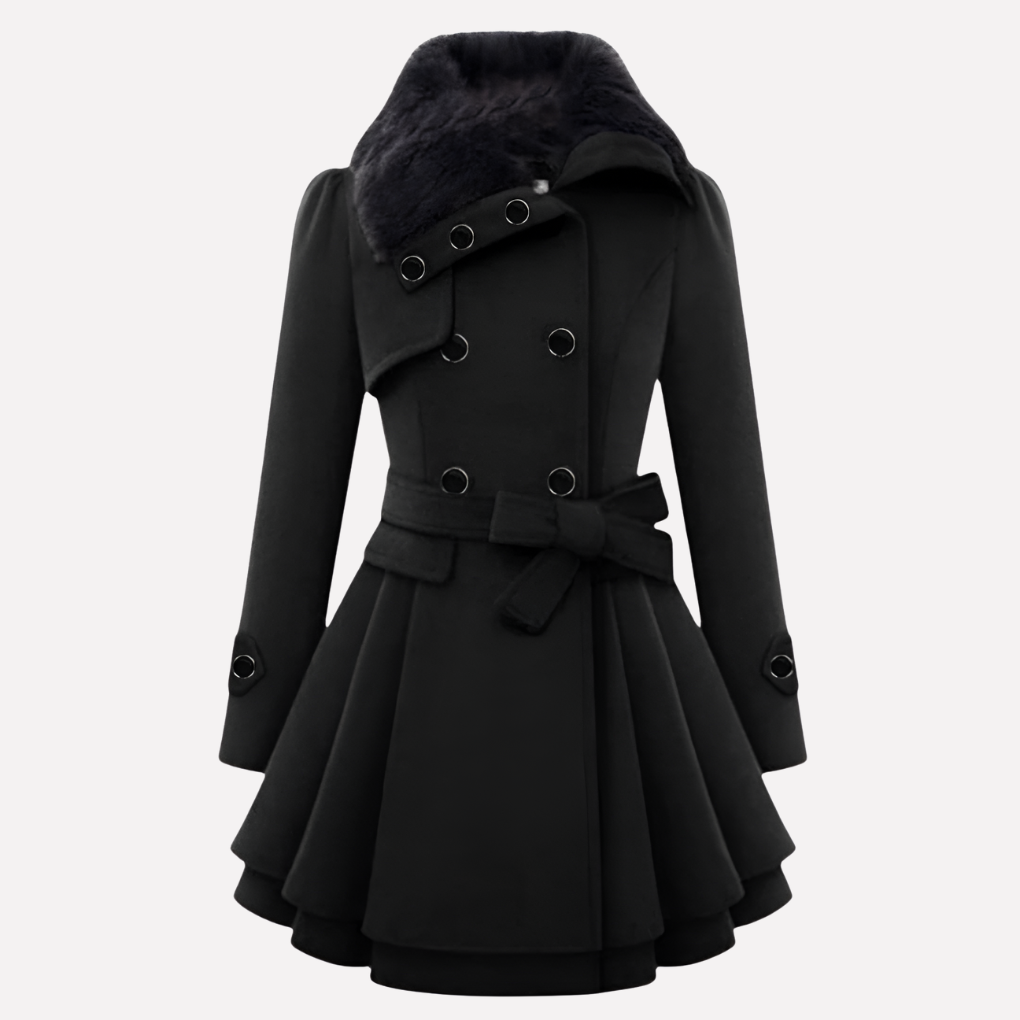 Dames Winterjas met Knopen en Riem – Elegantie en Warmte in Één