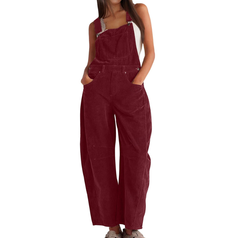 Corduroy tuinbroek met wijde pijpen voor dames – casual utility jumpsuit
