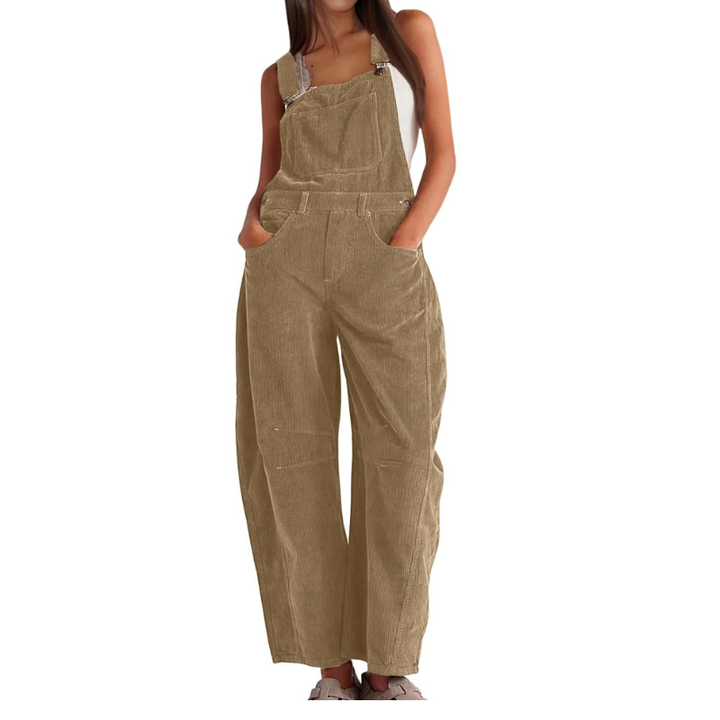 Corduroy tuinbroek met wijde pijpen voor dames – casual utility jumpsuit