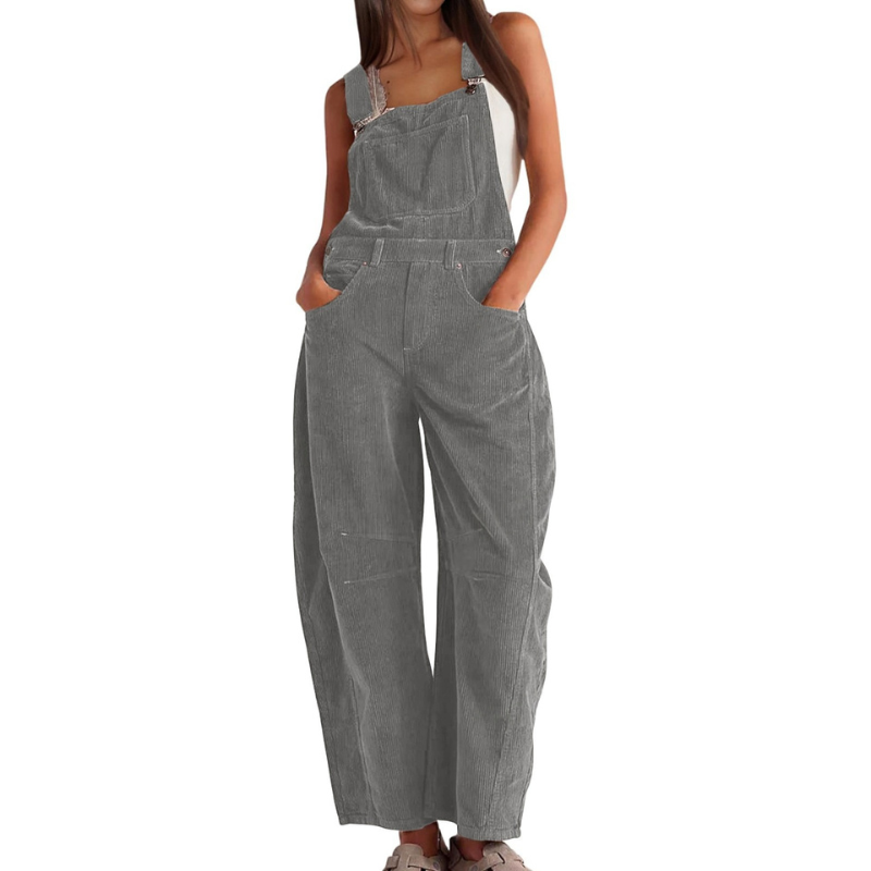 Corduroy tuinbroek met wijde pijpen voor dames – casual utility jumpsuit