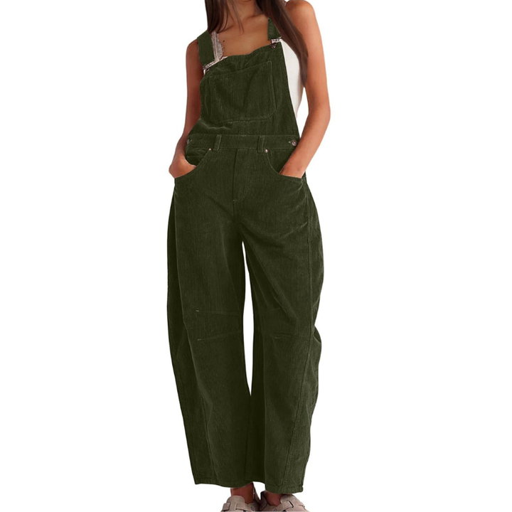 Corduroy tuinbroek met wijde pijpen voor dames – casual utility jumpsuit