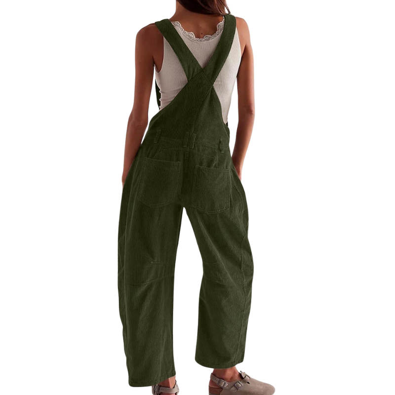 Corduroy tuinbroek met wijde pijpen voor dames – casual utility jumpsuit