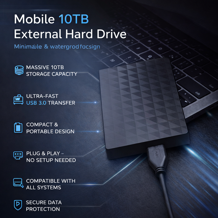 Externe harde schijf 10 TB – USB 3.0-opslag voor back-ups en bestanden