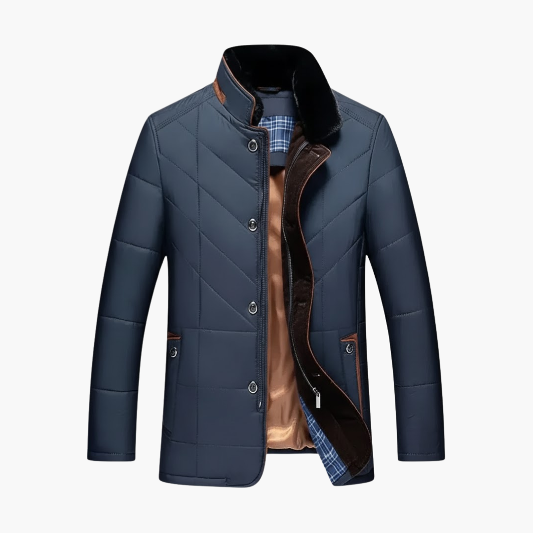 Heren Gequilt Jacket met Knopsluiting – Staande Kraag Bovenlaag