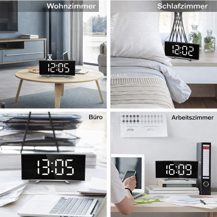 Digitale wekker | Gebogen LED-spiegeldisplay | Automatische helderheidsaanpassing