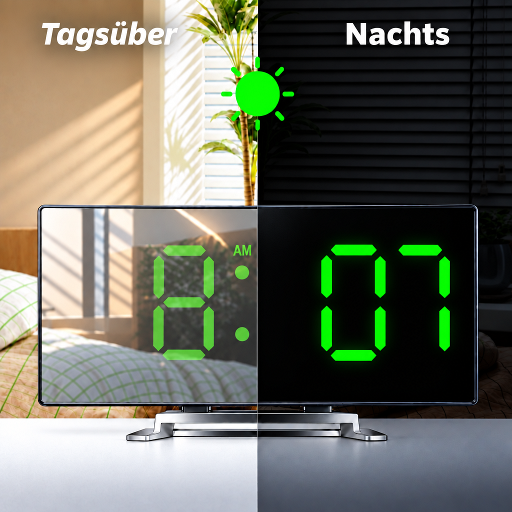 Digitale wekker | Gebogen LED-spiegeldisplay | Automatische helderheidsaanpassing
