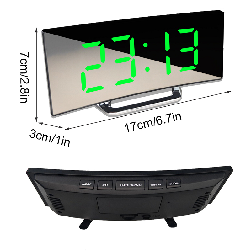 Digitale wekker | Gebogen LED-spiegeldisplay | Automatische helderheidsaanpassing