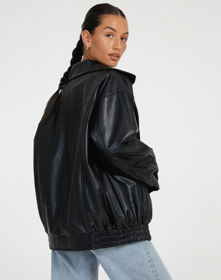 Losse oversized leren damesjas – Yara