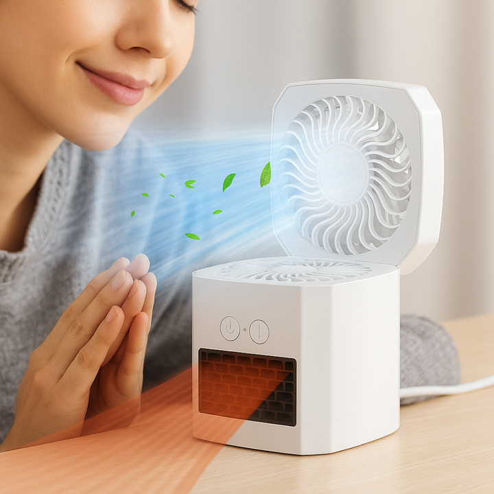 Vierkant mini kacheltje 400W voor je bureau, stil en licht