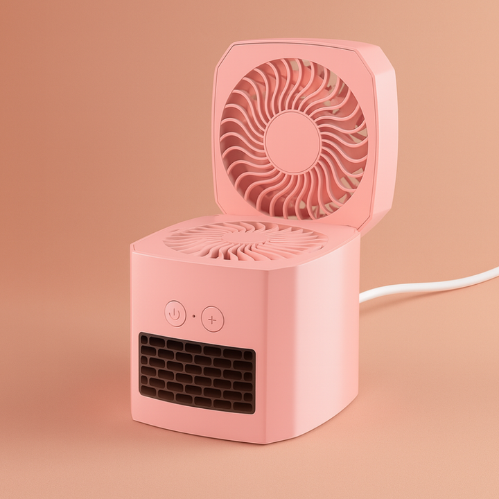Vierkant mini kacheltje 400W voor je bureau, stil en licht