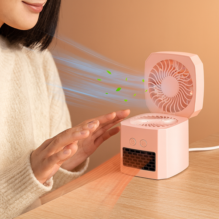 Vierkant mini kacheltje 400W voor je bureau, stil en licht