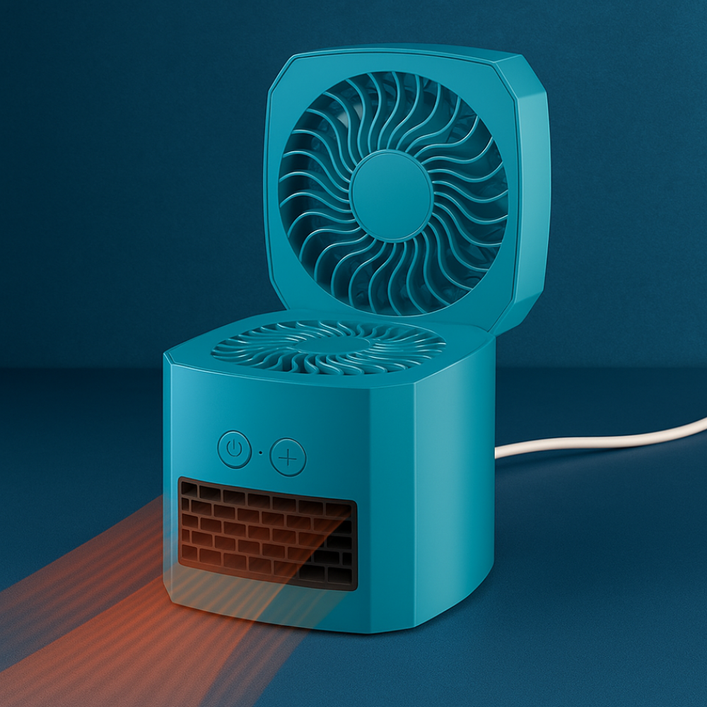 Vierkant mini kacheltje 400W voor je bureau, stil en licht