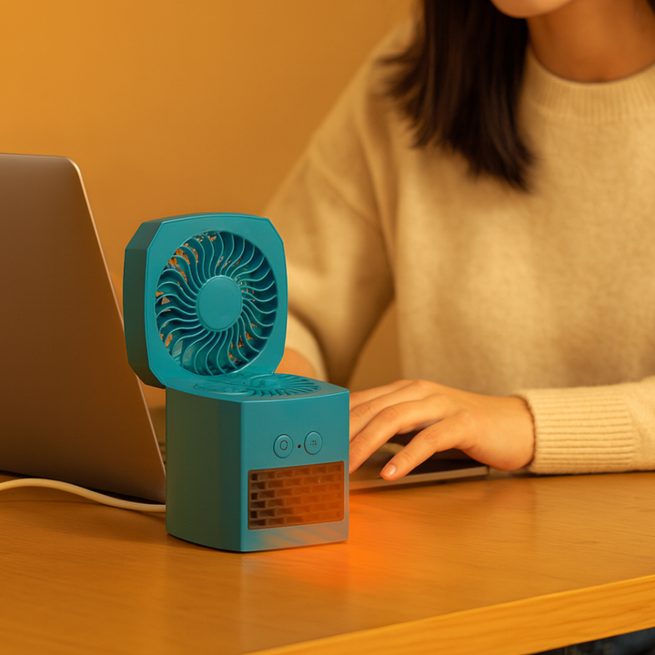 Vierkant mini kacheltje 400W voor je bureau, stil en licht