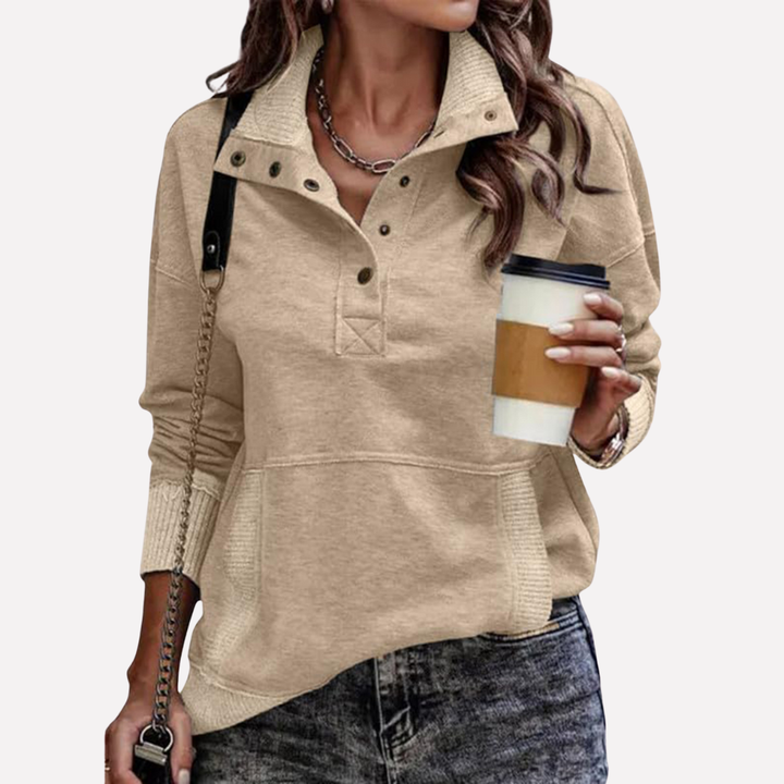 Casual Lang‑Mouwen Staande Hals Sweatshirt
